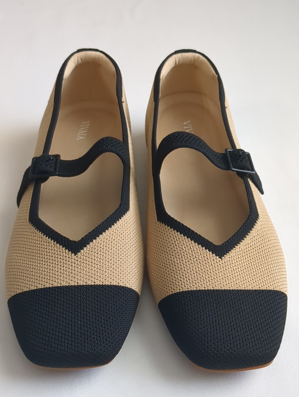 Vivaia Margot Square Toe Mary Jane Nude/Black Shoes Sz US 9.5/ EU 41